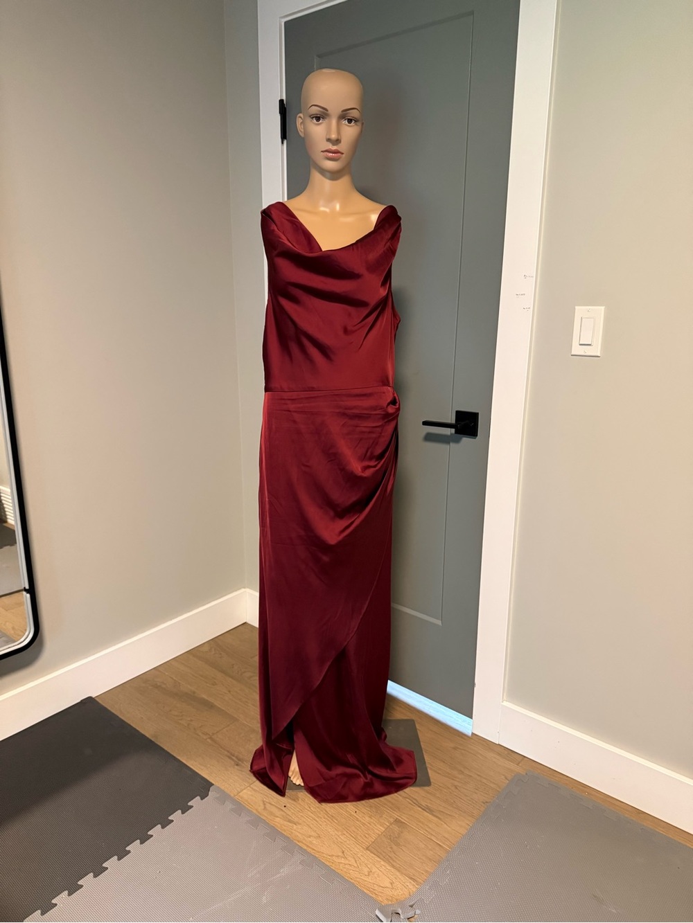 PrettyLittleThing Burgundy Satin Cowl Neck Maxi Dress